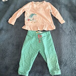 Mini boden matching long sleeve shirt and pants size 6-12M unicorn appliqué